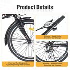 Vélo pliant Okak 24 pouces avec 7 vitesses et cadre en acier, vélos de croisière avec porte-bagages arrière et garde-boue, vélo adulte pour les voyages et les trajets quotidiens