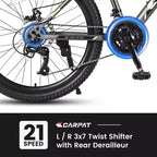 Vélo VTT Okak 24 pouces avec cadre en acier, vélo enfant avec 21 vitesses Shimano, freins à disque double et suspension avant, bicyclette pour adolescents