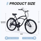 Vélo de plage Okak 26 pouces avec système 7 vitesses, vélo homme avec freins en V avant et arrière, vélo à cadre métallique pour adolescents et adultes