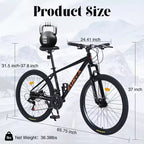 Vélo adulte Okak 26 pouces, 24 vitesses, fourche suspendue, VTT avec pneus KENDA et freins à disque, VTT à pneus larges pour hommes et femmes