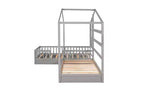 Lit en bois en forme de L taille jumeau pour 2 enfants, lit de jour d'angle en forme de L avec clôture et cadre à lattes pour chambre à coucher