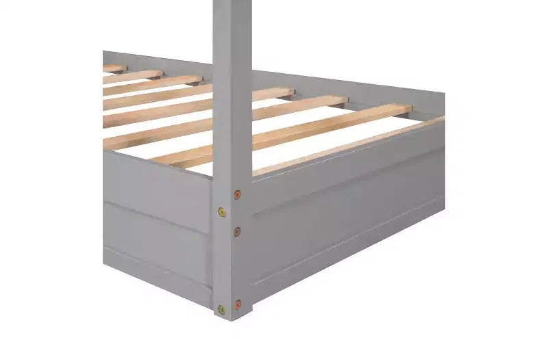 Lit en bois en forme de L taille jumeau pour 2 enfants, lit de jour d'angle en forme de L avec clôture et cadre à lattes pour chambre à coucher