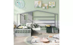 Lit en bois en forme de L taille jumeau pour 2 enfants, lit de jour d'angle en forme de L avec clôture et cadre à lattes pour chambre à coucher