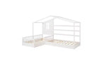 Lit en bois en forme de L taille jumeau pour 2 enfants, lit de jour d'angle en forme de L avec clôture et cadre à lattes pour chambre à coucher