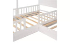 Lit en bois en forme de L taille jumeau pour 2 enfants, lit de jour d'angle en forme de L avec clôture et cadre à lattes pour chambre à coucher