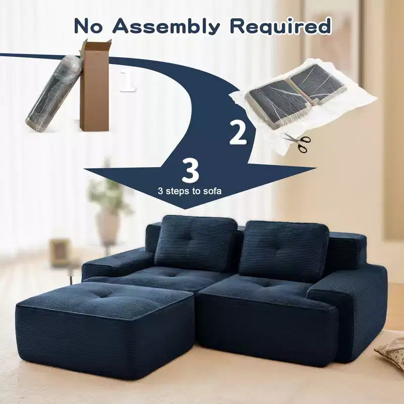 Canapé sectionnel modulaire en velours côtelé en forme de L moderne 2 places 82" pour salon avec passepoil nacré
