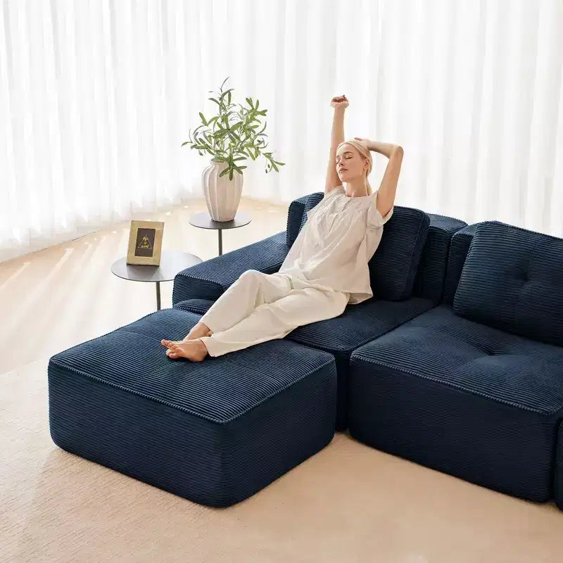 Canapé sectionnel modulaire en velours côtelé en forme de L moderne 2 places 82" pour salon avec passepoil nacré