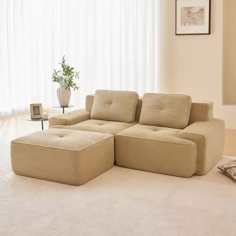 Canapé sectionnel modulaire en velours côtelé en forme de L moderne 2 places 82" pour salon avec passepoil nacré