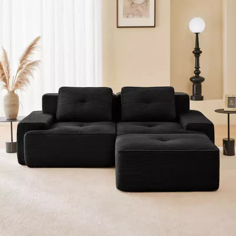 Canapé sectionnel modulaire en velours côtelé en forme de L moderne 2 places 82" pour salon avec passepoil nacré