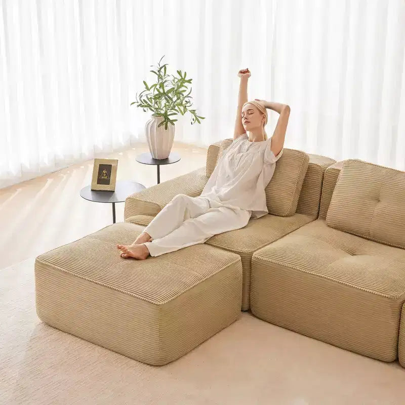 Canapé sectionnel modulaire en velours côtelé en forme de L moderne 2 places 82" pour salon avec passepoil nacré