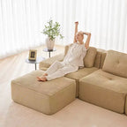 Canapé sectionnel modulaire en velours côtelé en forme de L moderne 2 places 82" pour salon avec passepoil nacré