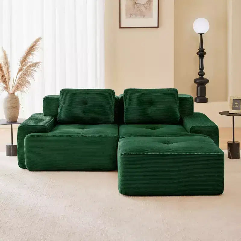Canapé sectionnel modulaire en velours côtelé en forme de L moderne 2 places 82" pour salon avec passepoil nacré