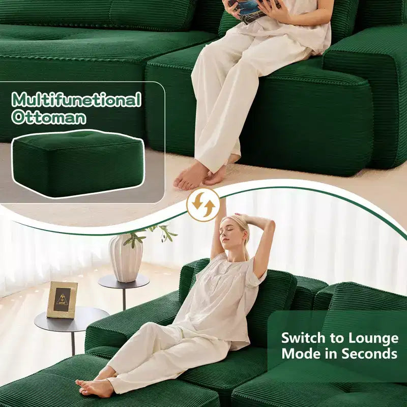 Canapé sectionnel modulaire en velours côtelé en forme de L moderne 2 places 82" pour salon avec passepoil nacré