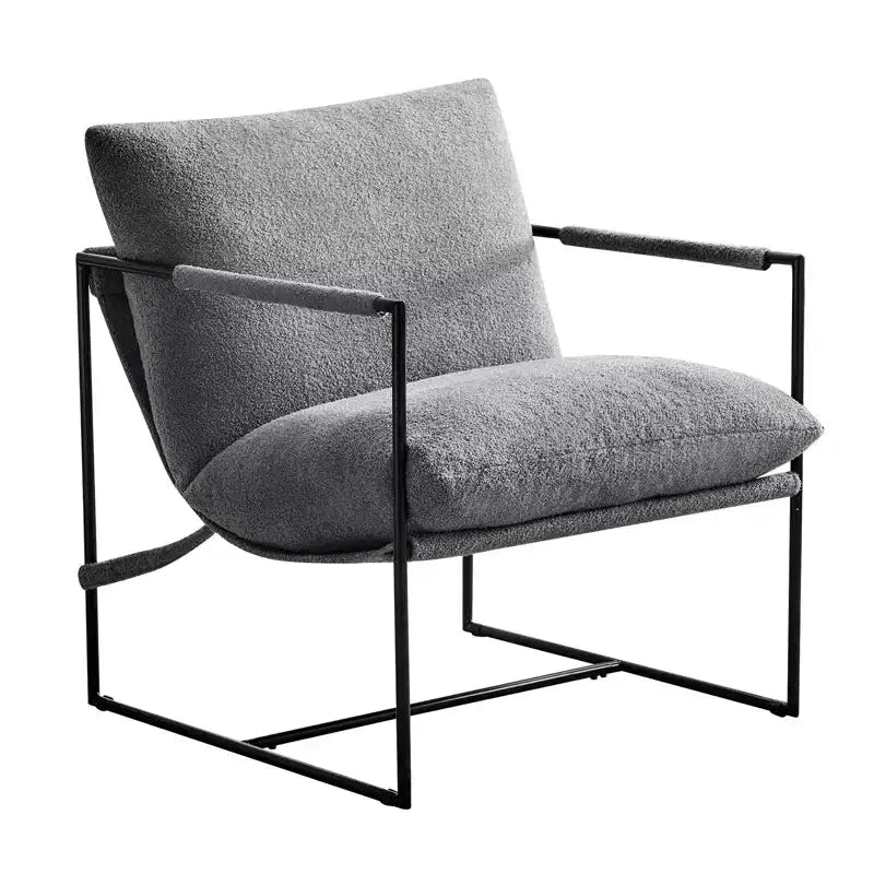 Fauteuil d'appoint Furniliving Sling avec cadre en métal, rembourrage en tissu bouclette confortable pour salon/chambre/bureau à domicile