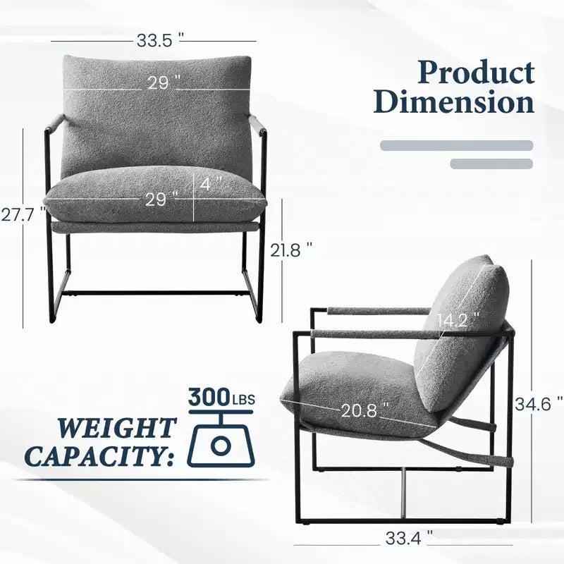 Fauteuil d'appoint Furniliving Sling avec cadre en métal, rembourrage en tissu bouclette confortable pour salon/chambre/bureau à domicile