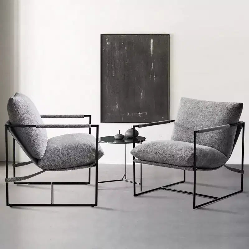 Fauteuil d'appoint Furniliving Sling avec cadre en métal, rembourrage en tissu bouclette confortable pour salon/chambre/bureau à domicile