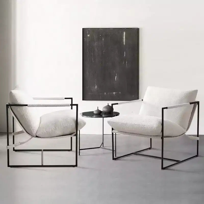 Fauteuil d'appoint Furniliving Sling avec cadre en métal, rembourrage en tissu bouclette confortable pour salon/chambre/bureau à domicile