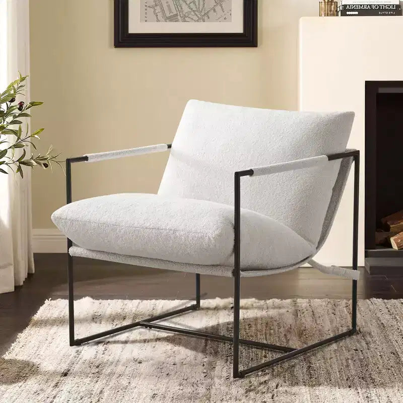 Fauteuil d'appoint Furniliving Sling avec cadre en métal, rembourrage en tissu bouclette confortable pour salon/chambre/bureau à domicile