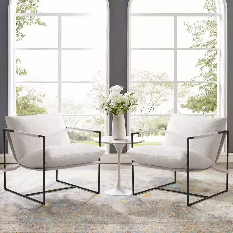 Fauteuil d'appoint Furniliving Sling avec cadre en métal, rembourrage en tissu bouclette confortable pour salon/chambre/bureau à domicile