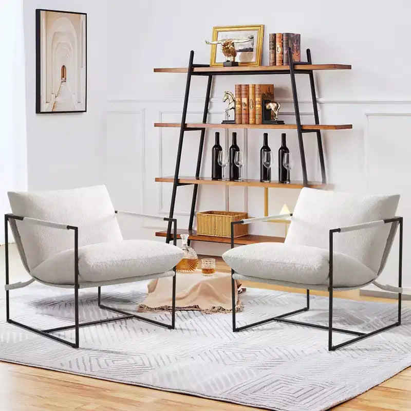 Fauteuil d'appoint Furniliving Sling avec cadre en métal, rembourrage en tissu bouclette confortable pour salon/chambre/bureau à domicile