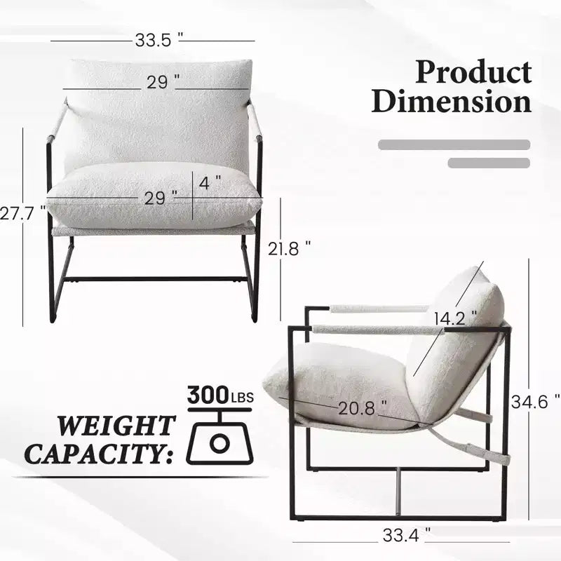 Fauteuil d'appoint Furniliving Sling avec cadre en métal, rembourrage en tissu bouclette confortable pour salon/chambre/bureau à domicile