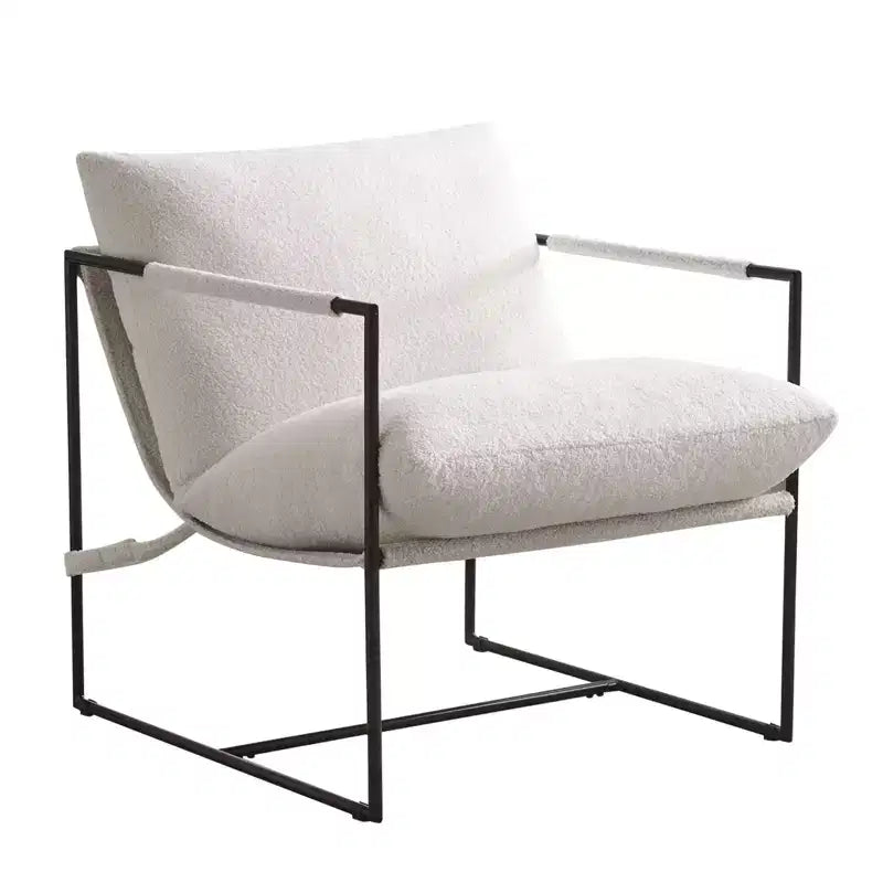Fauteuil d'appoint Furniliving Sling avec cadre en métal, rembourrage en tissu bouclette confortable pour salon/chambre/bureau à domicile