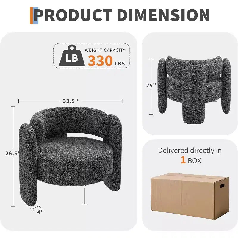 Lot de 2 fauteuils d'appoint modernes en chenille pour salon, fauteuil confortable avec accoudoirs arrondis et dossier ouvert, fauteuil lounge d'appoint d'angle arrondi