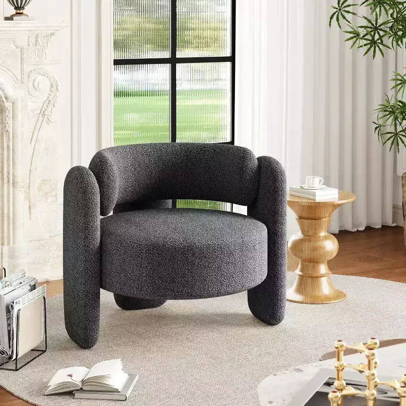 Lot de 2 fauteuils d'appoint modernes en chenille pour salon, fauteuil confortable avec accoudoirs arrondis et dossier ouvert, fauteuil lounge d'appoint d'angle arrondi