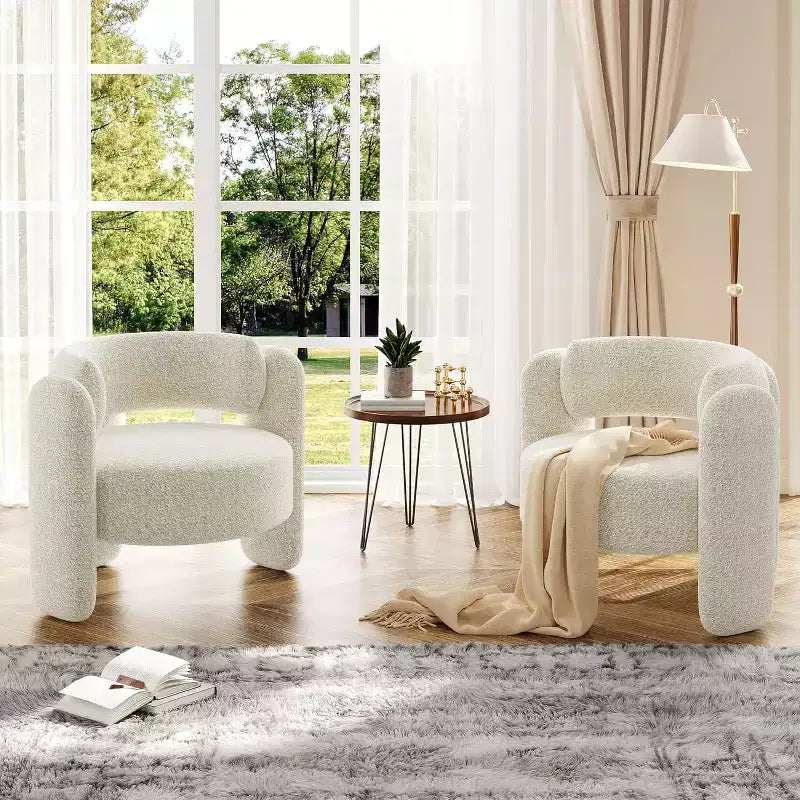 Lot de 2 fauteuils d'appoint modernes en chenille pour salon, fauteuil confortable avec accoudoirs arrondis et dossier ouvert, fauteuil lounge d'appoint d'angle arrondi