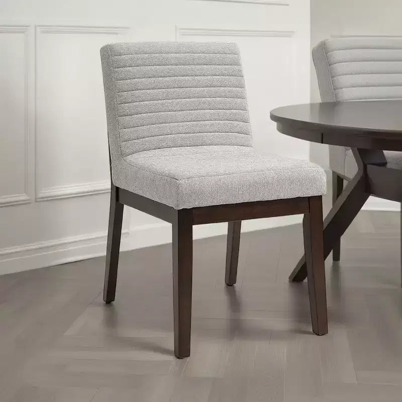 Royal Hampton Side Dining Chair Set of 2, Soft Gray Linen, Dark Brown Wood