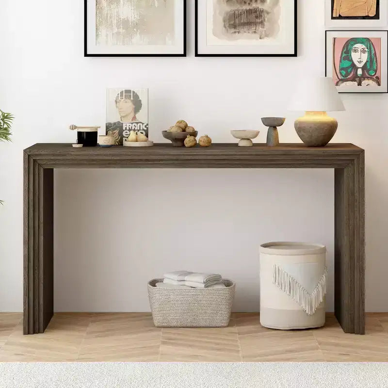 Console en bois minimaliste, table d'entrée cannelée moderne pour salon et entrée