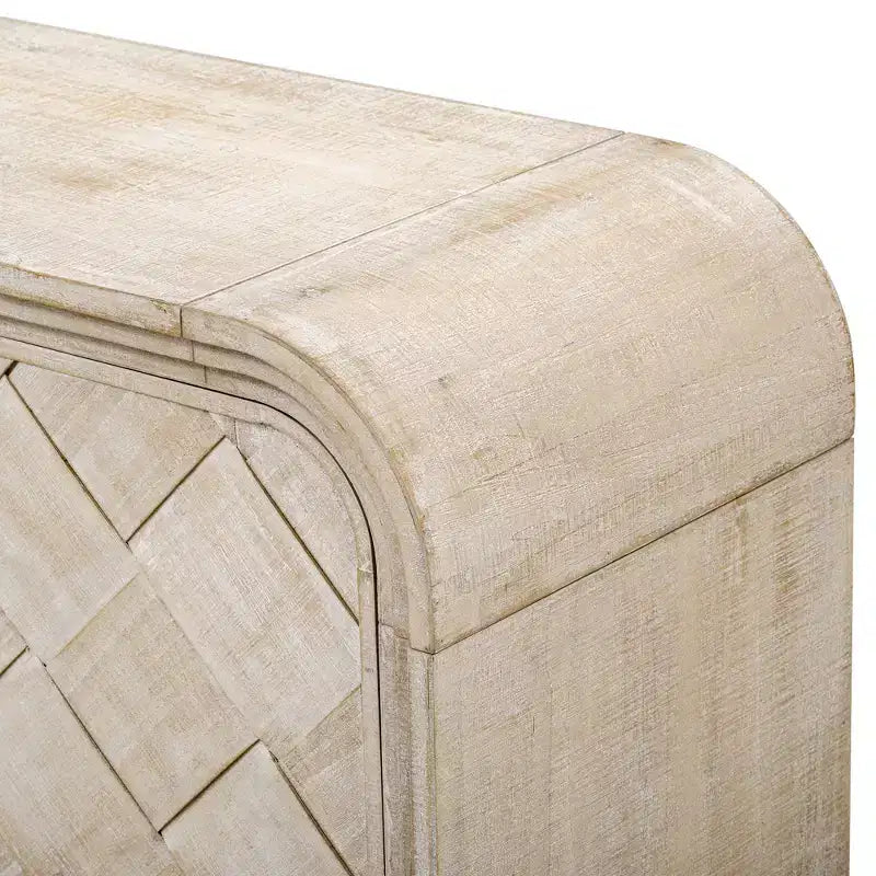 Console en bois avec meuble de rangement, table d'entrée moderne avec lattes en bois tressées pour le salon et l'entrée