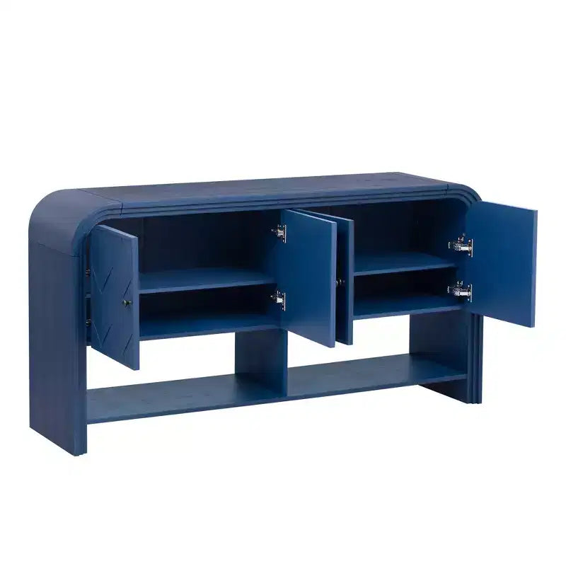 Console en bois avec meuble de rangement, table d'entrée moderne avec lattes en bois tressées pour le salon et l'entrée