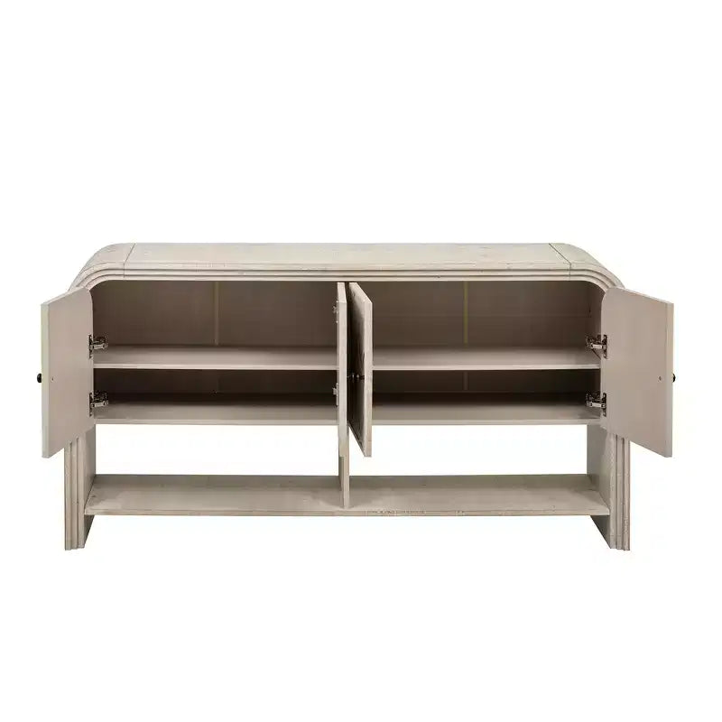 Console en bois avec meuble de rangement, table d'entrée moderne avec lattes en bois tressées pour le salon et l'entrée