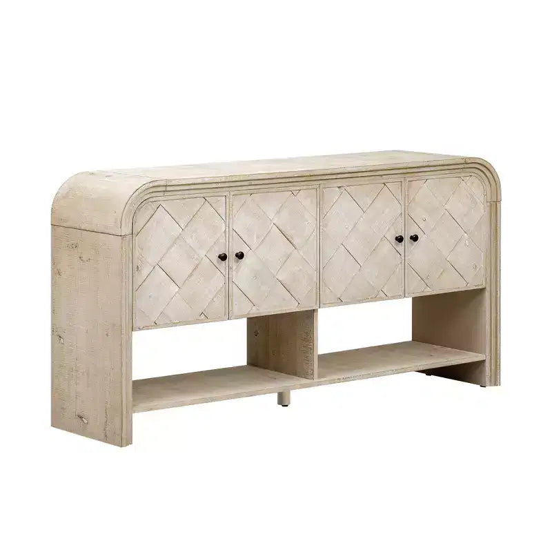 Console en bois avec meuble de rangement, table d'entrée moderne avec lattes en bois tressées pour le salon et l'entrée