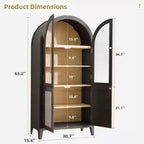 MAYEERTY Armoire de rangement arquée de 160 cm avec 5 niveaux et porte en verre/rotin, noire