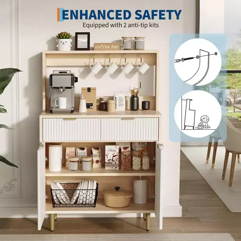 Bahut de salle à manger avec rangement, meuble de bar à café moderne avec étagères réglables et 2 tiroirs, console de buffet en bois pour salon et salle à manger