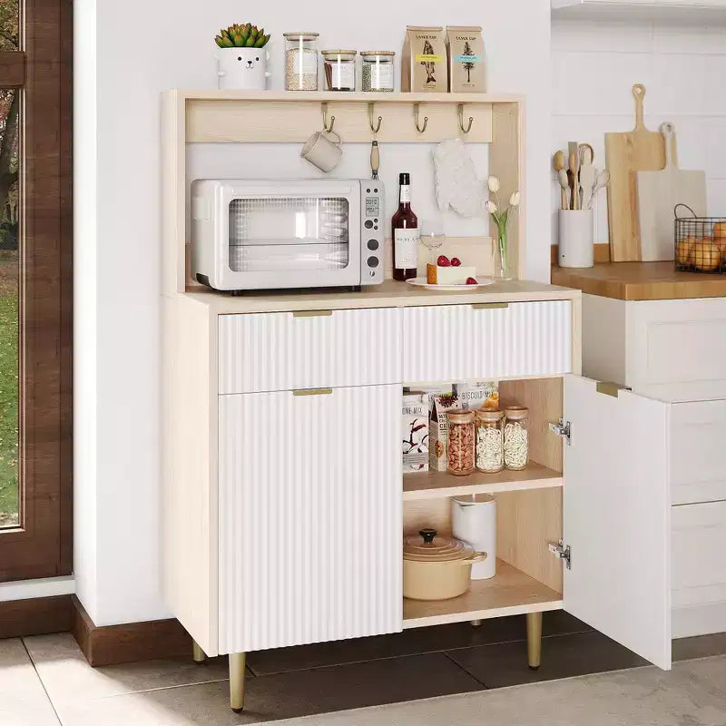 Bahut de salle à manger avec rangement, meuble de bar à café moderne avec étagères réglables et 2 tiroirs, console de buffet en bois pour salon et salle à manger