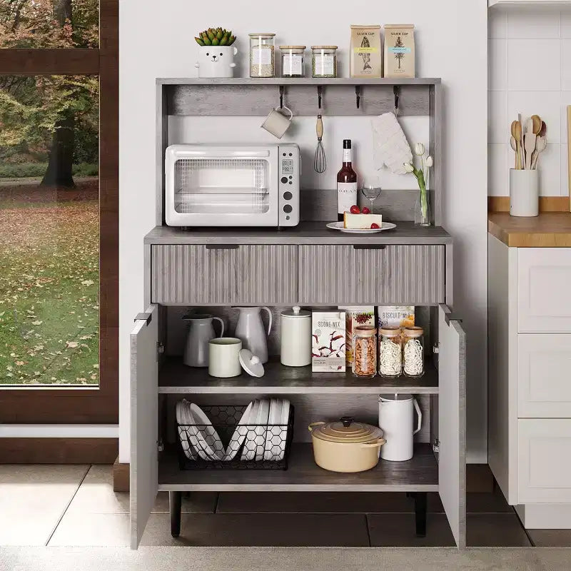 Bahut de salle à manger avec rangement, meuble de bar à café moderne avec étagères réglables et 2 tiroirs, console de buffet en bois pour salon et salle à manger
