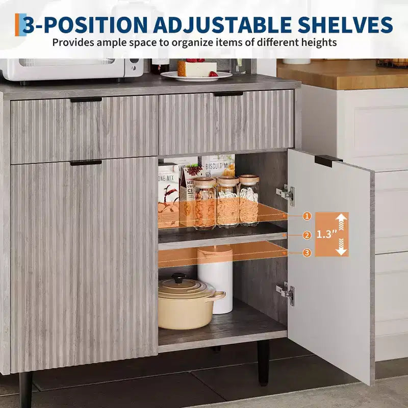 Bahut de salle à manger avec rangement, meuble de bar à café moderne avec étagères réglables et 2 tiroirs, console de buffet en bois pour salon et salle à manger