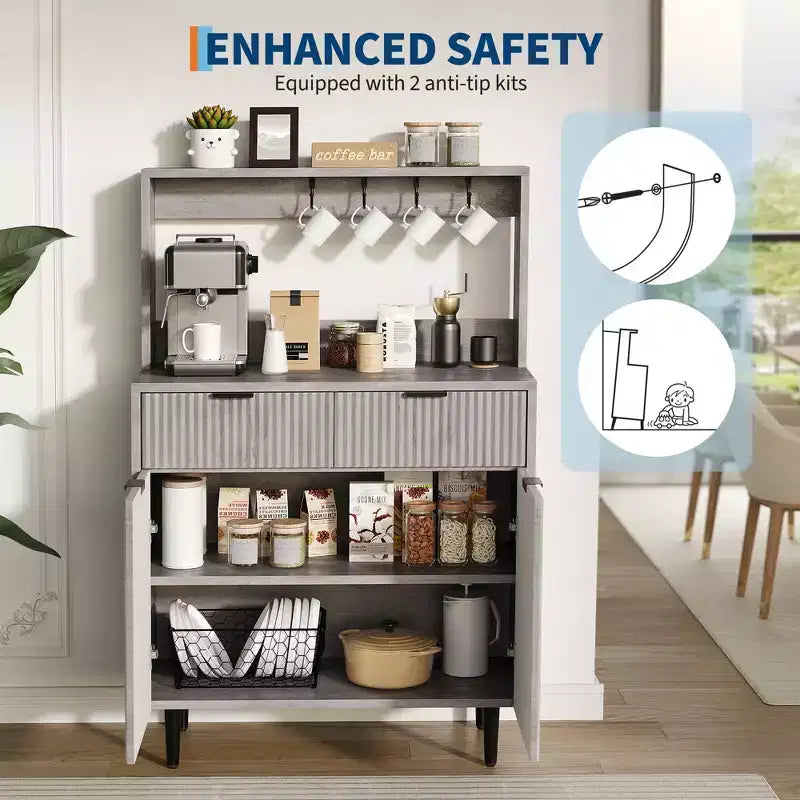Bahut de salle à manger avec rangement, meuble de bar à café moderne avec étagères réglables et 2 tiroirs, console de buffet en bois pour salon et salle à manger