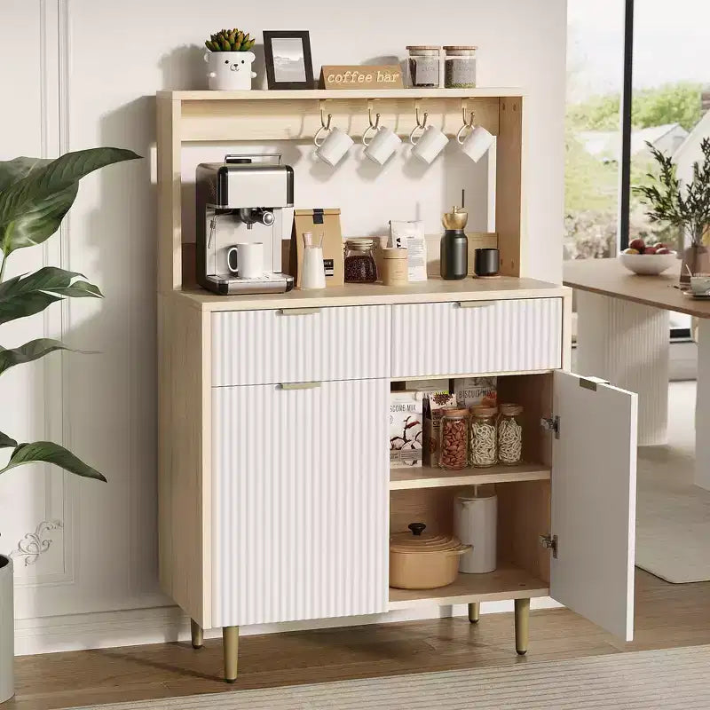 Bahut de salle à manger avec rangement, meuble de bar à café moderne avec étagères réglables et 2 tiroirs, console de buffet en bois pour salon et salle à manger