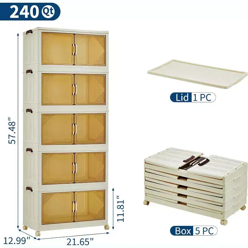 Tiroirs de rangement à 5 niveaux avec roulettes verrouillables, boîtes de rangement avec couvercles, organisateurs de placard et tiroirs de rangement en plastique pour bureau, chambre à coucher