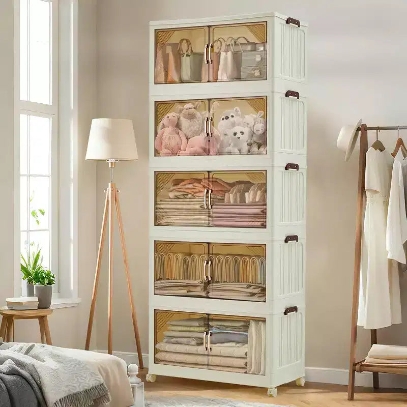 Tiroirs de rangement à 5 niveaux avec roulettes verrouillables, boîtes de rangement avec couvercles, organisateurs de placard et tiroirs de rangement en plastique pour bureau, chambre à coucher