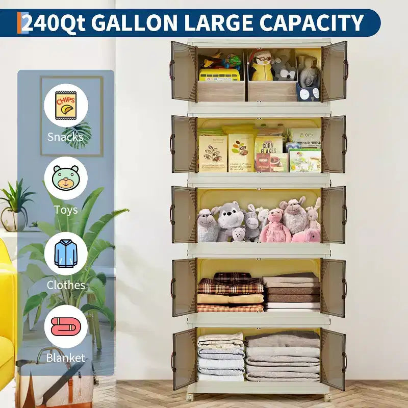 Tiroirs de rangement à 5 niveaux avec roulettes verrouillables, boîtes de rangement avec couvercles, organisateurs de placard et tiroirs de rangement en plastique pour bureau, chambre à coucher