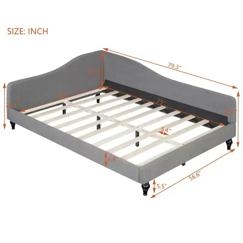 Lit de repos en forme de L capitonné pour deux lits/grand lit, Cadre de lit de repos d'angle en lin avec pieds en bois massif pour salon