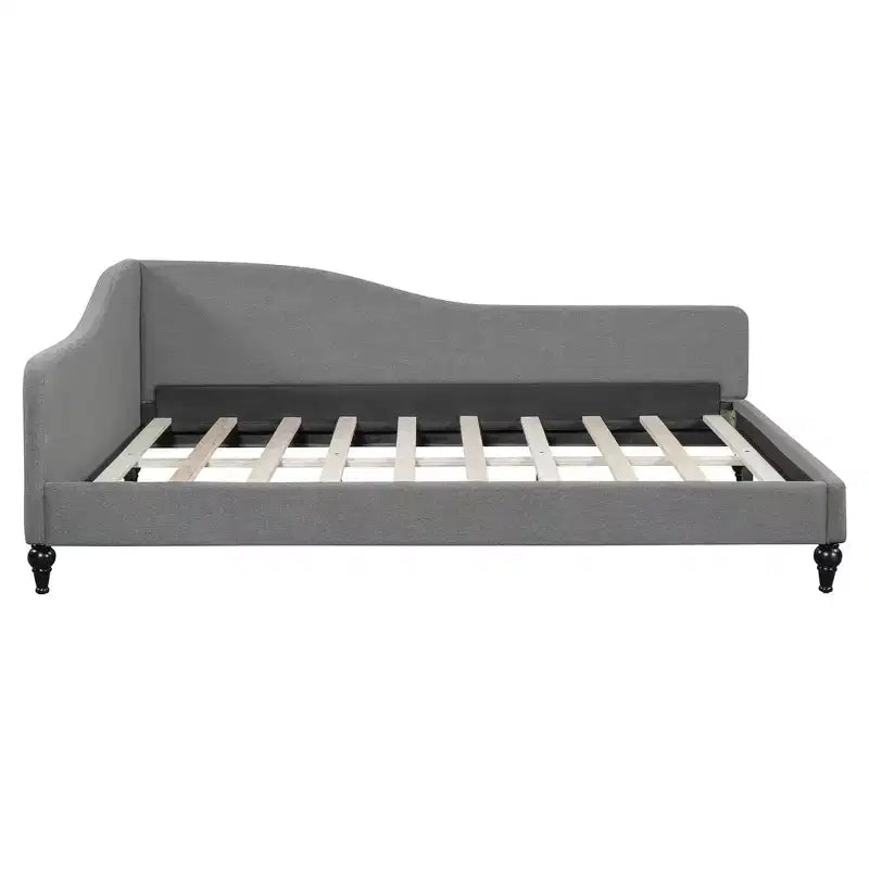 Lit de repos en forme de L capitonné pour deux lits/grand lit, Cadre de lit de repos d'angle en lin avec pieds en bois massif pour salon