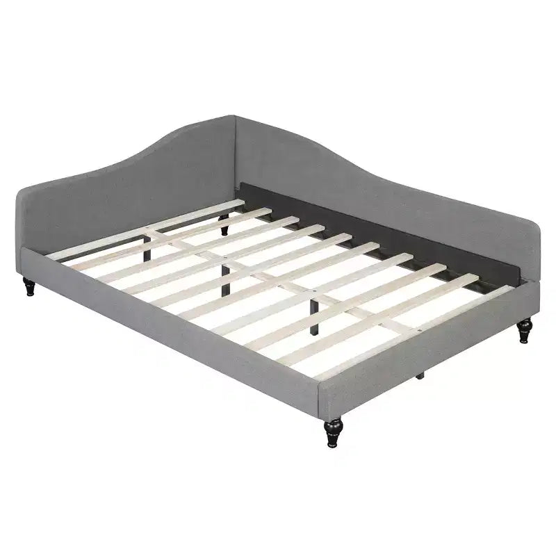 Lit de repos en forme de L capitonné pour deux lits/grand lit, Cadre de lit de repos d'angle en lin avec pieds en bois massif pour salon