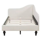 Lit de repos en forme de L capitonné pour deux lits/grand lit, Cadre de lit de repos d'angle en lin avec pieds en bois massif pour salon