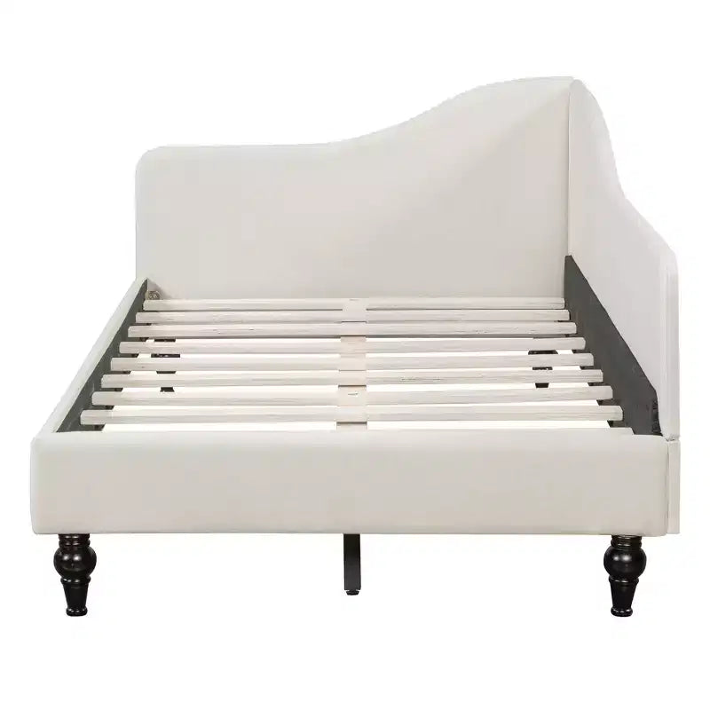 Lit de repos en forme de L capitonné pour deux lits/grand lit, Cadre de lit de repos d'angle en lin avec pieds en bois massif pour salon